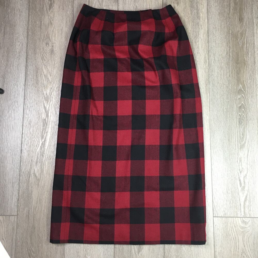 Coldwater Creek Plaid Maxi Skirt Red‎ Black Buffalo Check Wool Blend Womens 8